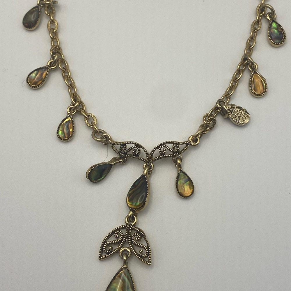 2/15 Abalone Tear Drop Gold Tone Vintage Cookie Lee Necklace